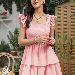 Smocked pink ruffle mini dress